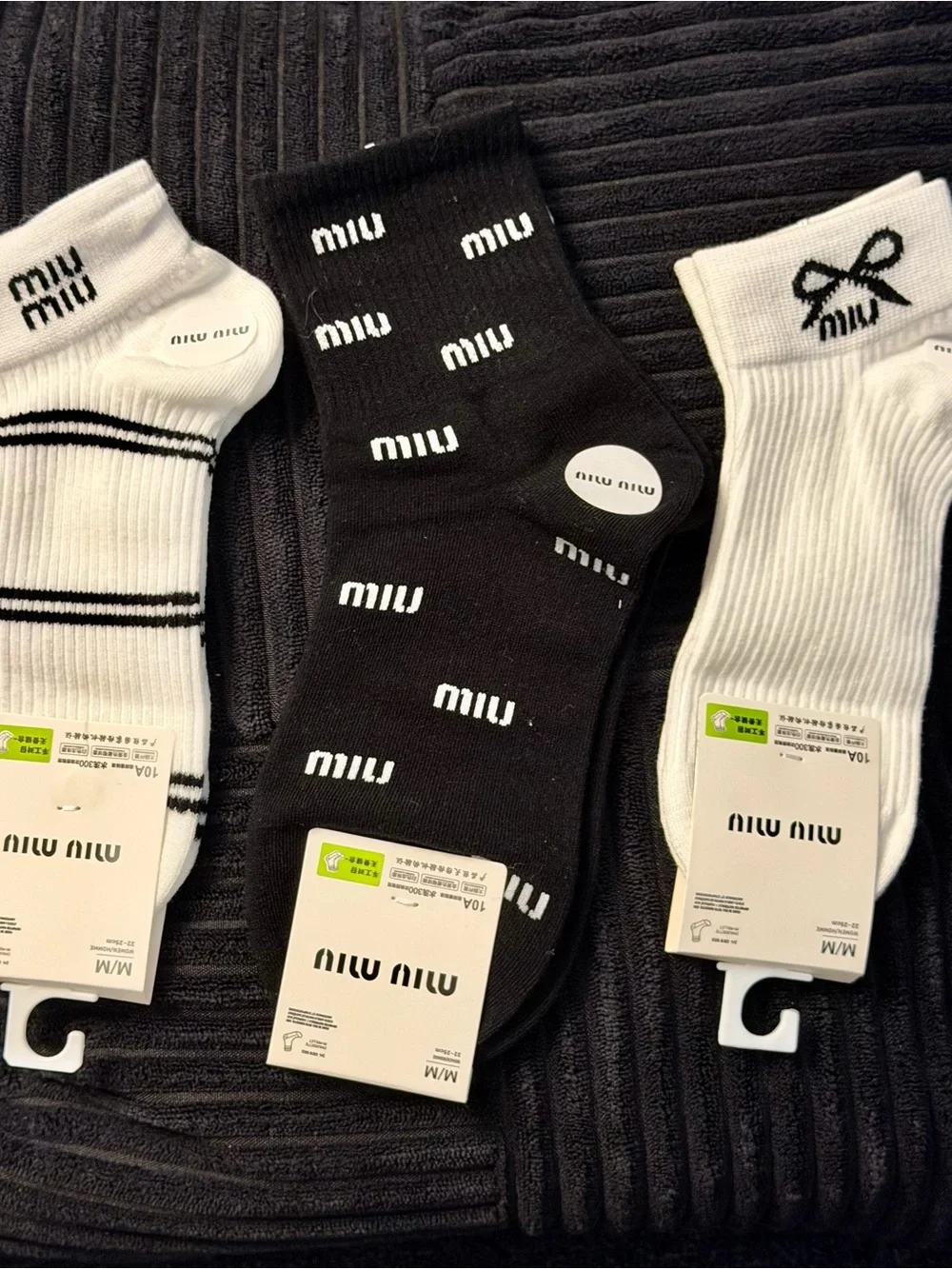 MIU MIU Black & White Pack of 3 Ribbed Casual Socks